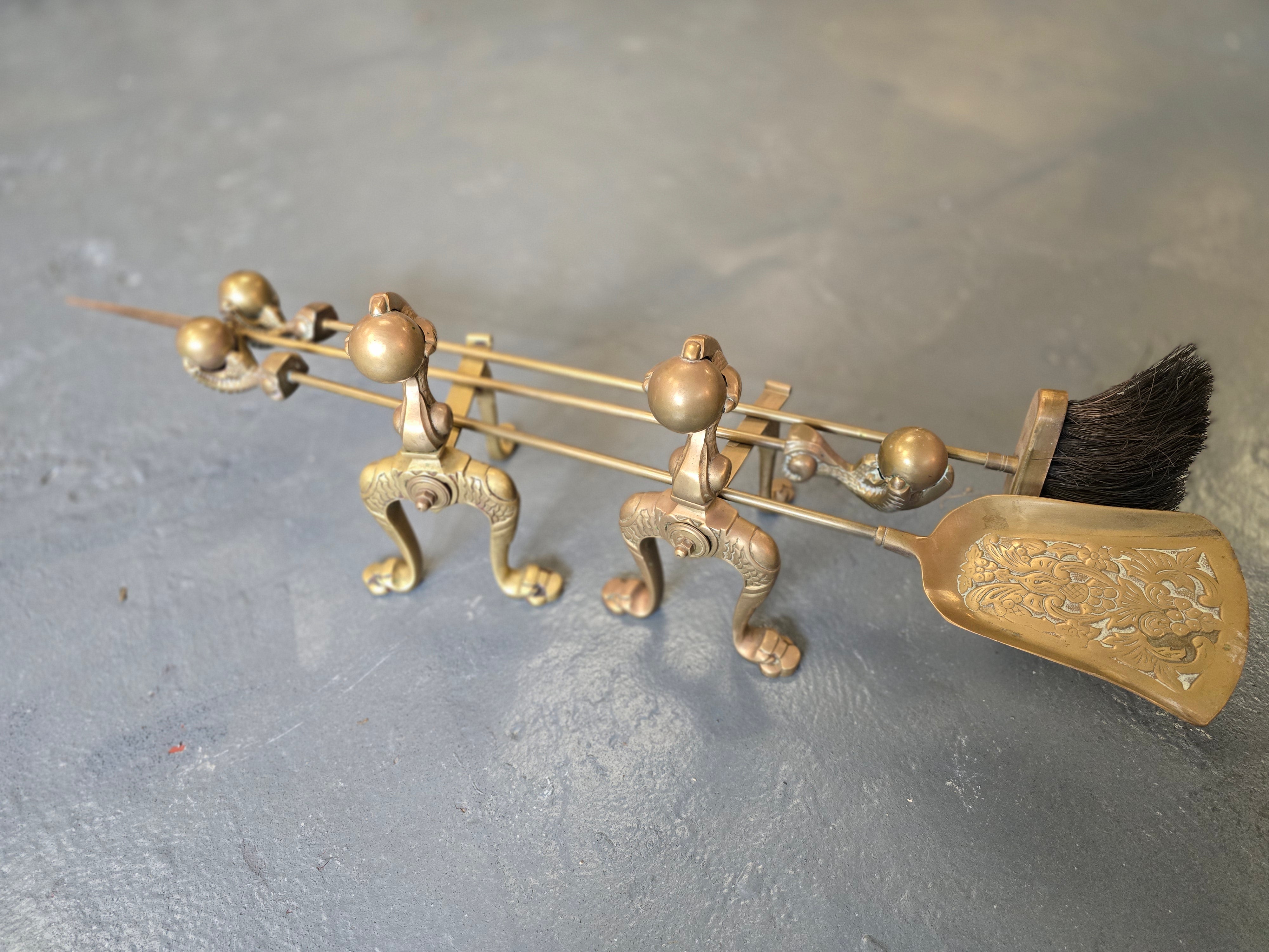 Antique Gothic Style Brass Fireside Set – The Old Candleworks Swanage