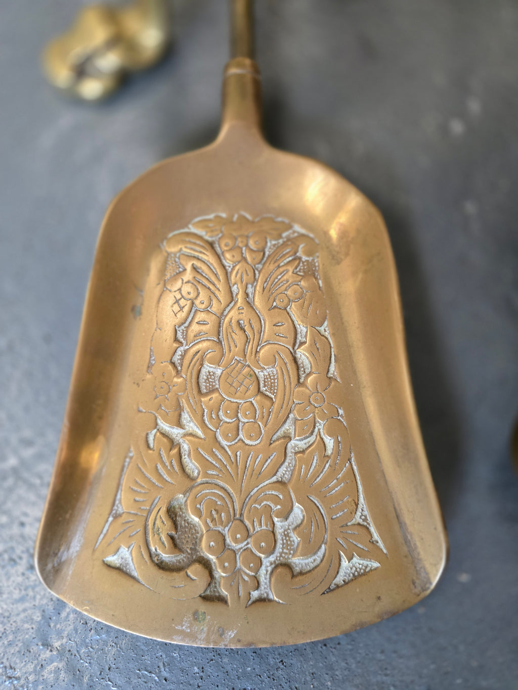 Antique Gothic Style Brass Fireside Set