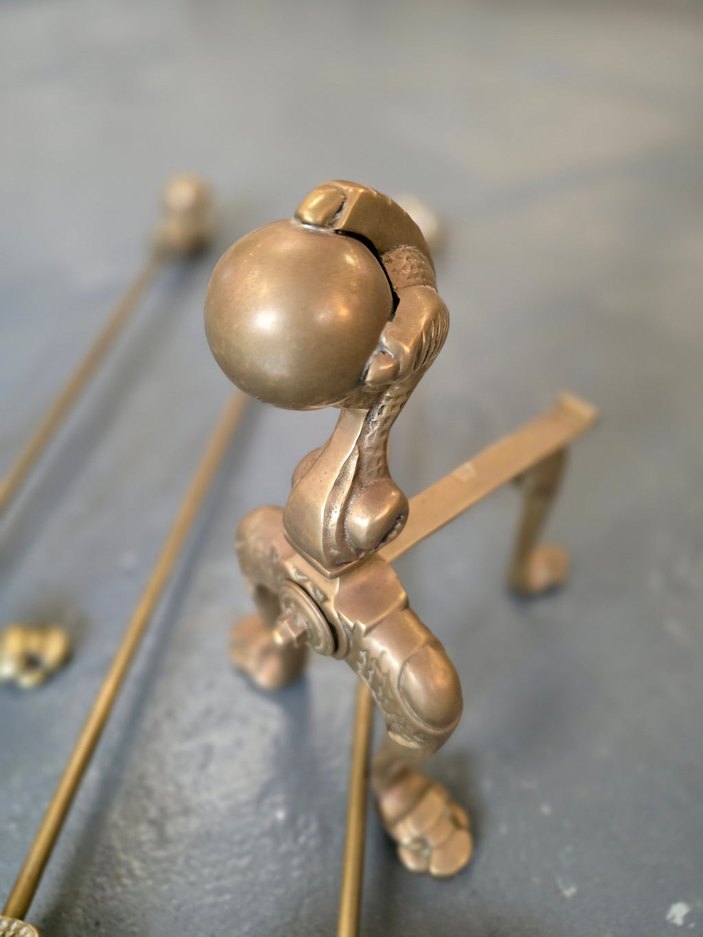 Antique Gothic Style Brass Fireside Set