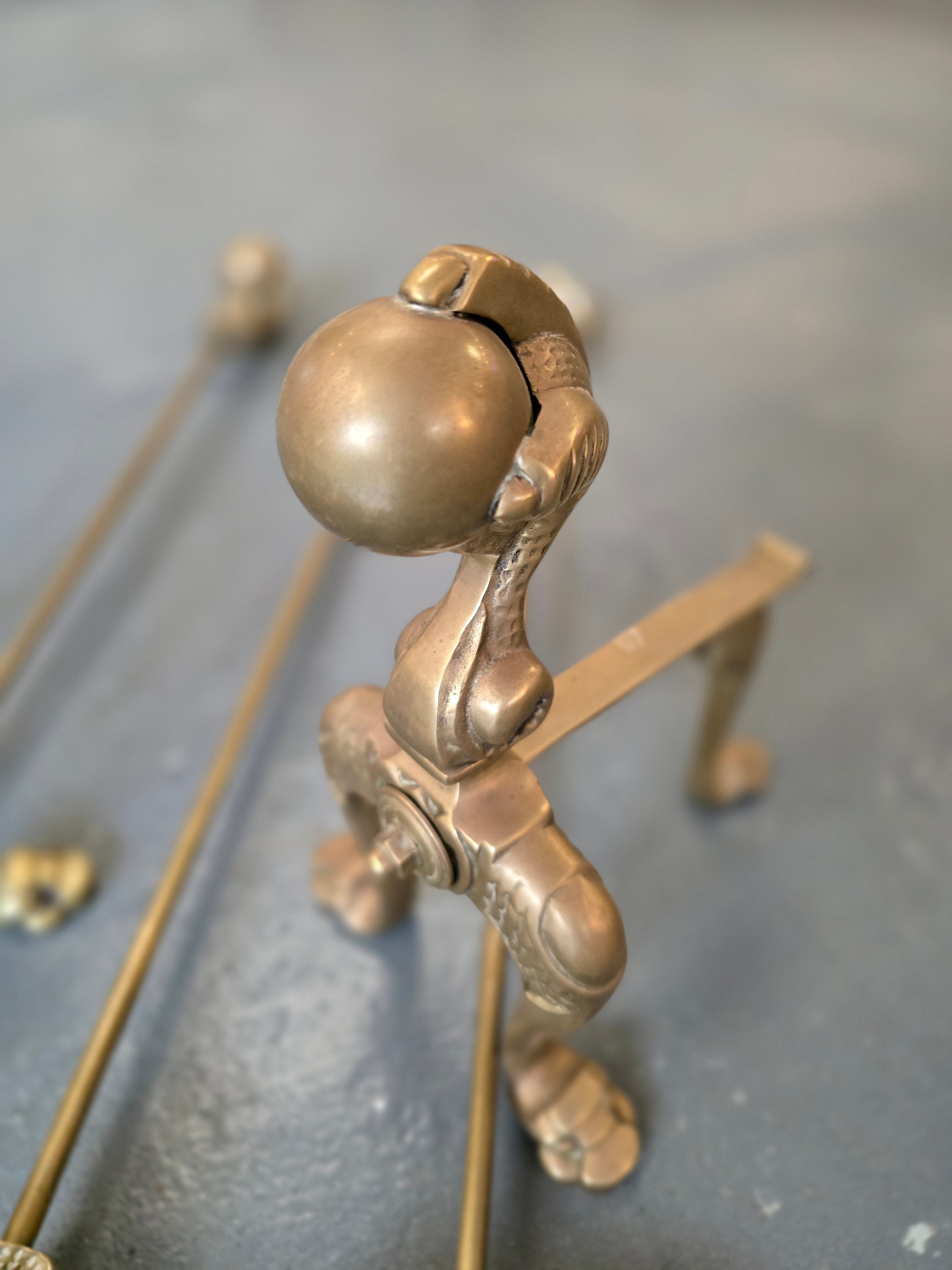 Antique Gothic Style Brass Fireside Set