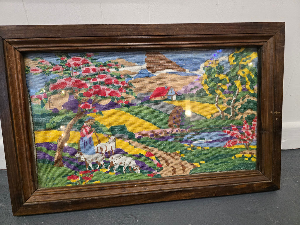 Vintage French framed  needlework/tapestry